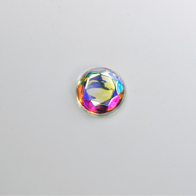 Glass Flat Back Rose Cut Fancy Foiled Stone - Round 09MM CRYSTAL AB