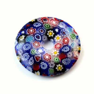 Glass Millefiori Bead - Round Donut 35MM MULTI DARK COLORS (22)