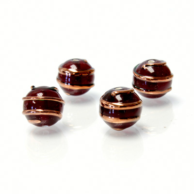 Czech Glass Lampwork Bead - Round 10MM COPPER WRAP GARNET