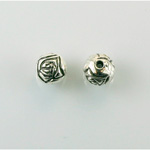 Metalized Plastic Engraved Bead - Rosebud  Round 08MM ANTIQUE SILVER