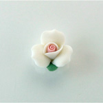 Ceramic Flat Back Flower - Rose 17MM WHITE with PINK