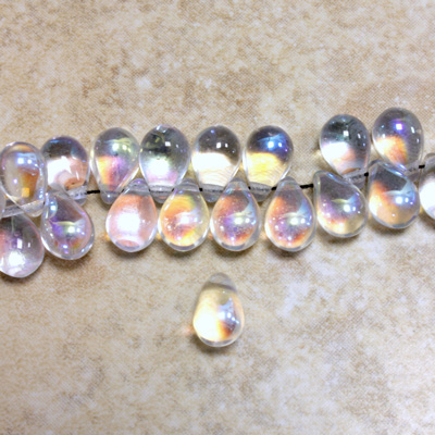 Czech Pressed Glass Pendant - Smooth Drop 9x6MM CRYSTAL AB