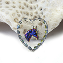 German Glass Engraved Buff Top Intaglio Pendant - Horse Head Heart 15x14MM CRYSTAL HELIO BLUE