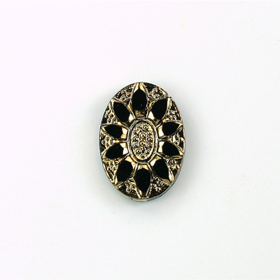 German Glass Flat Back Engraved Victorian Intaglio - Oval 18x13MM GOLD on JET