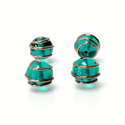 Czech Glass Lampwork Bead - Round 10MM COPPER WRAP EMERALD