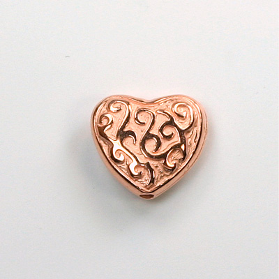 Metalized Plastic Engraved Bead - Heart 16x14MM COPPER