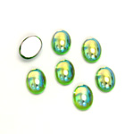 Glass Medium Dome Foiled Cabochon - Coated Oval 08x6MM PERIDOT AB