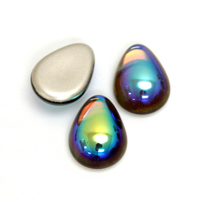 Glass Medium Dome Foiled Cabochon - Pear 18x13MM BLACK DIAMOND AB