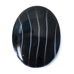 Czech Glass Low Dome Lampwork Cabochon - Oval 30x22MM STRIPED BLACK AGATE (03583)