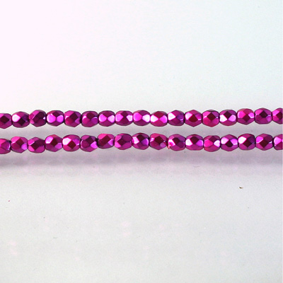 Czech Glass Pearl Faceted Fire Polish Bead - Round 03MM HOT PINK ON BLACK 72195