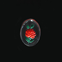 German Plastic Flat Back Reverse Intaglio Back- Rose- Oval 18x13MM RED on CRYSTAL