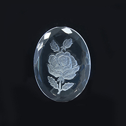 German Plastic Flat Back Reverse Intaglio Back- Rose- Oval 25x18MM MATT CRYSTAL on CRYSTAL