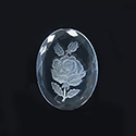 German Plastic Flat Back Reverse Intaglio Back- Rose- Oval 25x18MM MATT CRYSTAL on CRYSTAL