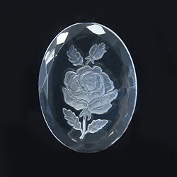 German Plastic Flat Back Reverse Intaglio Back- Rose- Oval 40x30MM MATT CRYSTAL on CRYSTAL