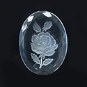 German Plastic Flat Back Reverse Intaglio Back- Rose- Oval 40x30MM MATT CRYSTAL on CRYSTAL
