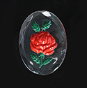 German Plastic Flat Back Reverse Intaglio Back- Rose- Oval 40x30MM RED on CRYSTAL