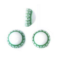 German Plastic Mosaic Engraved Flat Back Cabochons - Round 08MM GREEN on WHITE