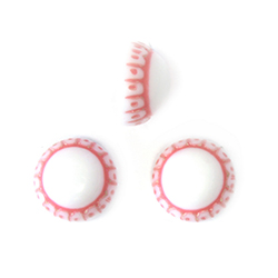 German Plastic Mosaic Engraved Flat Back Cabochons - Round 08MM PINK on WHITE