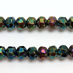 Czech Glass Fire Polished Bead - Rondelle Disc 6x5MM IRIS GREEN