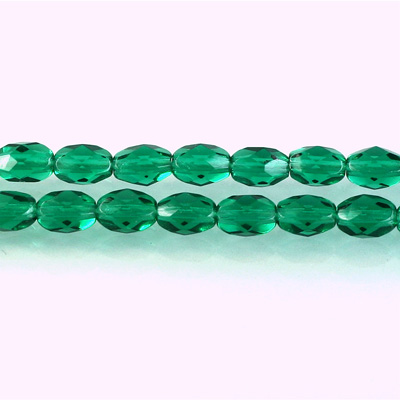 Czech Glass Fire Polish Bead - Oval 07x5MM DK EMERALD