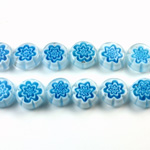 Glass Millefiori Bead - Flat Round 10x4MM WHITE AQUA (30)
