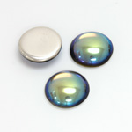 Glass Medium Dome Foiled Cabochon - Round 15MM Coated BLACK DIAMOND AB