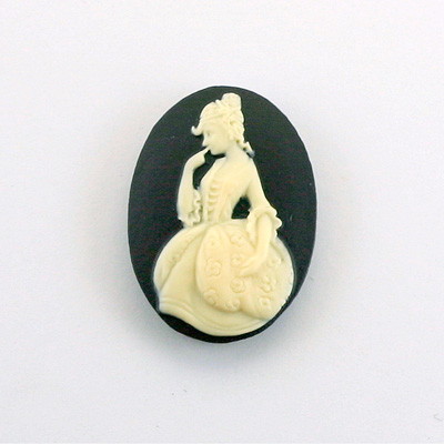 Plastic Cameo - Girl Oval 25x18MM IVORY ON BLACK