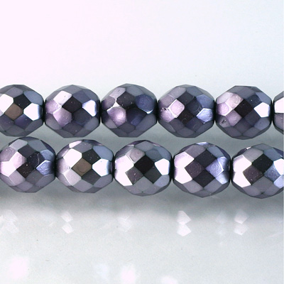 Czech Glass Pearl Faceted Fire Polish Bead - Round 10MM LILAC ON BLACK 72122