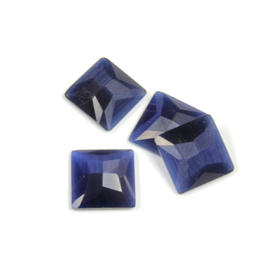 Fiber-Optic Flat Back Stone - Faceted checkerboard Top Square 10x10MM CAT'S EYE BLUE