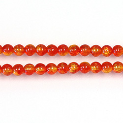 Czech Pressed Glass Smooth Crackle Effect Bead - Round 04MM Coated ORANGE YELLOW