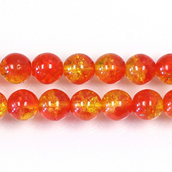 Czech Pressed Glass Smooth Crackle Effect Bead - Round 08MM Coated ORANGE YELLOW