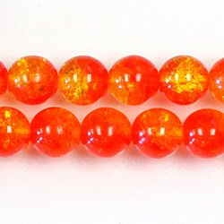 Czech Pressed Glass Smooth Crackle Effect Bead - Round 10MM Coated ORANGE YELLOW