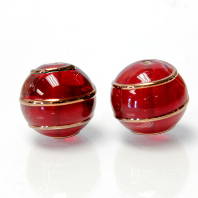Czech Glass Lampwork Bead - Round 18MM COPPER WRAP GARNET