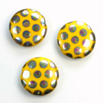 Pressed Glass Peacock Bead - Round 18MM SHINY YELLOW