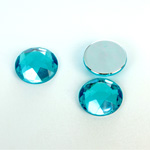 Plastic Flat Back Foiled Rose Cut Rhinestone - Round 15MM AQUA