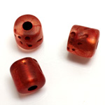 Plastic Bead - Bronze Lined Veggie Color Smooth Barrel 14MM MATTE RED