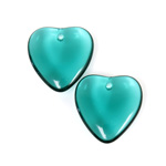 German Pressed Glass Pendant - Smooth Heart 15MM EMERALD