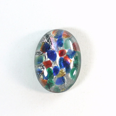 Glass Medium Dome Lampwork Cabochon - Oval 25x18MM BLACK MULTI OPAL (04460)