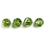 Czech Glass Lampwork Bead - Round 08MM OLIVENE WHITE SWIRL SILVER LINE 50447