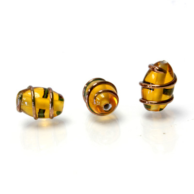 Czech Glass Lampwork Bead - Oval 12x8MM COPPER WRAP TOPAZ
