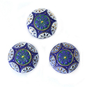 German Glass Flat Back Mosaic Hand Painted Stone - Round 18MM Hand Painted on BLUE Base.