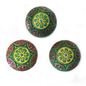 German Glass Flat Back Mosaic Hand Painted Stone - Round 18MM Hand Painted on GREEN Base.