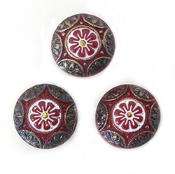 German Glass Flat Back Mosaic Hand Painted Stone - Round 18MM Hand Painted on RED Base.