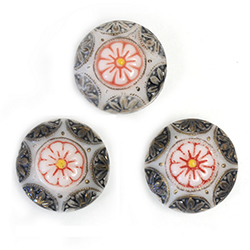 German Glass Flat Back Mosaic Hand Painted Stone - Round 18MM Hand Painted on WHITE Base.