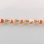 Linked Bead Chain Rosary Style -with Glass Pearl Smooth Bead - Heart 6MM PINK-Brass