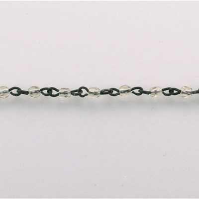 Linked Bead Chain Rosary Style with Glass Fire Polish Bead - Round 3MM BLACK DIAMOND-JET