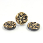 Glass Flat Back Engraved Button Top - Round Leaves 13.5MM GOLD on JET