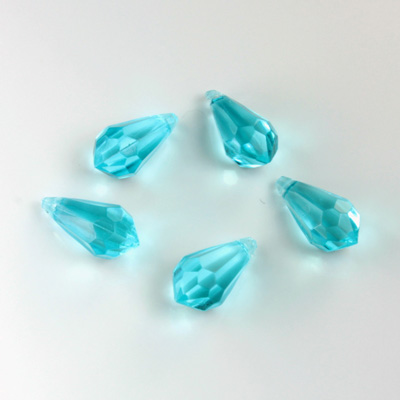 German Plastic Pendant - Transparent Faceted Drop 13x6 AQUA