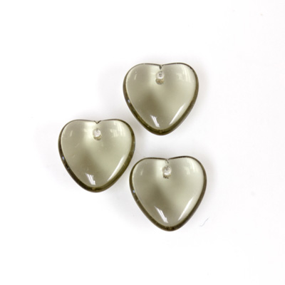 German Pressed Glass Pendant - Smooth Heart 10MM BLACK DIAMOND