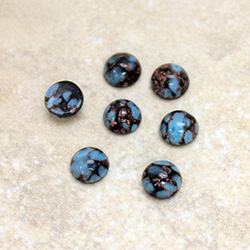Glass Medium Dome Lampwork Cabochon - Round 07MM BLUE MATRIX with AVENTURINE (03271)
